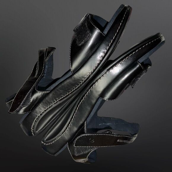 Aravon Women's Rita Black Leather Ankle Straps Heeled Platform Sandals Size 12 - Picture 6 of 8